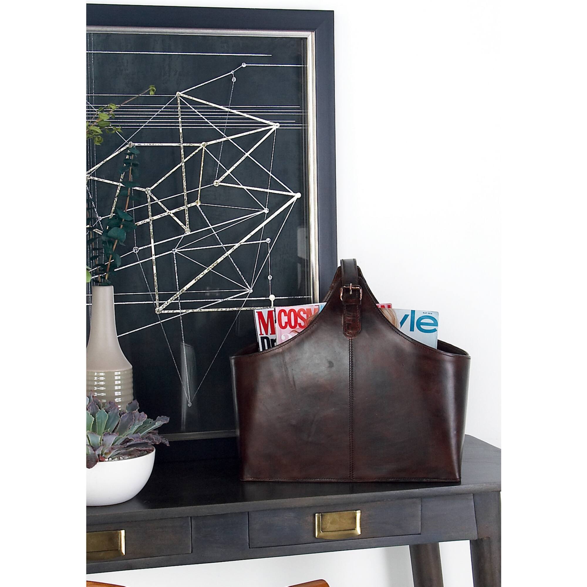 16" Brown Leather Rustic Magazine Rack Holder